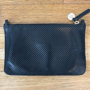 Margot Black Leather Perf Wallet Clutch Bag w/ Tabs